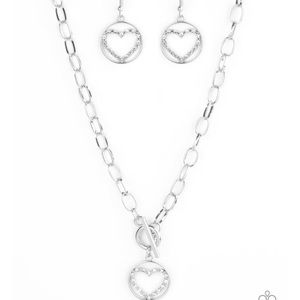 Paparazzi silver heart necklace/earrings